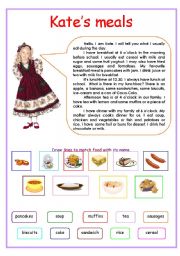 English Worksheet: Kates meals