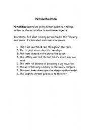 English Worksheet: Personification worksheet