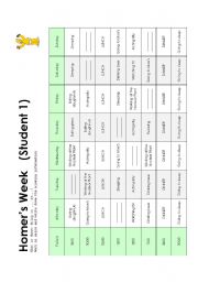 English Worksheet: Homers Schedule