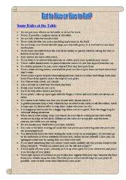 English Worksheet: Rules at the Table (Eat to live or live to eat - part 1)
