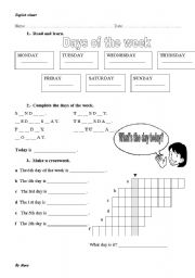 English Worksheet: DAYS OF THE WEEK