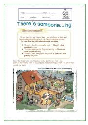 English Worksheet: Theres someone...ing