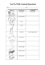English worksheet: Wild Animal Questions