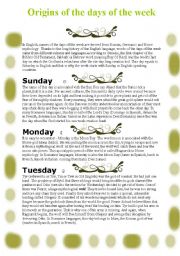 English Worksheet: Origins of the days of the week