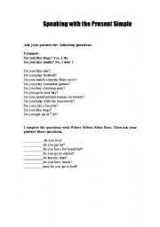 English worksheet: Speaking with Present Simple