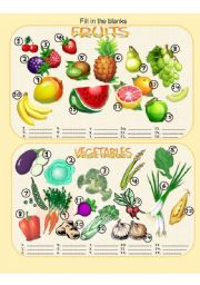 Fruits & Vegetables Fill in the Blanks