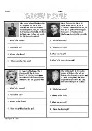 English Worksheet: FAMOUS PEOPLE