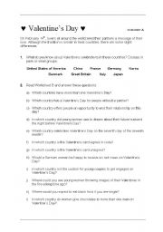 English worksheet: valentines day