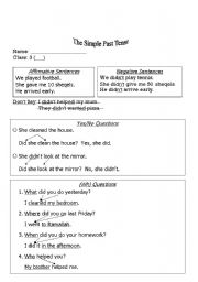 English Worksheet: The Simple Past Tense