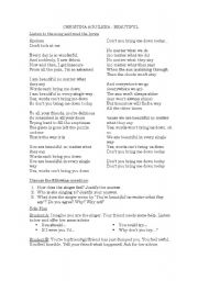 English Worksheet: Beautiful by Christina Aguilera (Song and Speaking Activity)