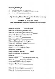 English Worksheet: Mother - Pink Floyd (fill in the blank lyrics)