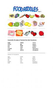 English Worksheet: FOOD RIDDLES 