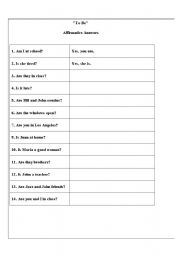 English worksheet: To Be Present Tense