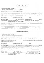 English Worksheet: Simple Past and Present Perfect