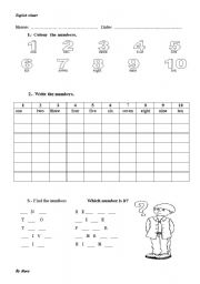 English Worksheet: NUMBERS 1-10