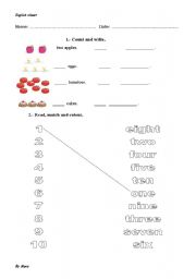 English worksheet: NUMBERS 1-10