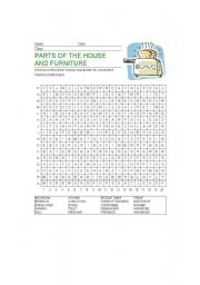 English Worksheet: PARTS OF THE HOUSE AND FURNITURE WORDSEARCH