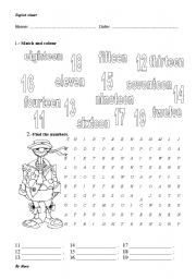 English Worksheet: NUMBER FROM 11 - 20