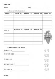 English worksheet: NUMBERS 11-20