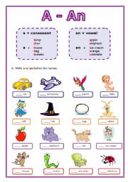 English Worksheet: Articles: A or An