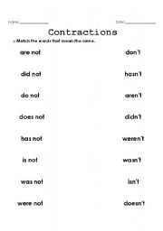 English Worksheet: contractions