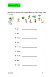 English worksheet: Animal Party