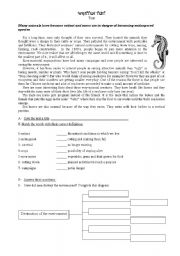 English Worksheet: animals in danger- sea horses