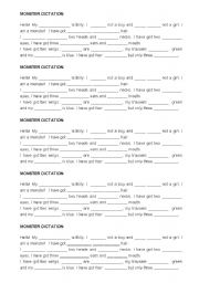 English Worksheet: MOSTER DICTATION