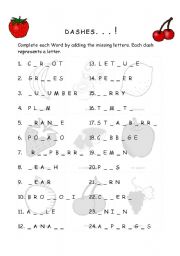 English Worksheet: dashes about fruits