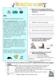 English Worksheet: we must love our pets