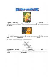 English Worksheet: cartoon characters description