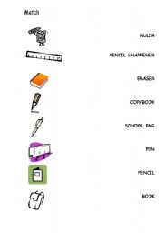 English worksheet: School objects matching
