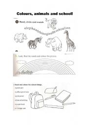 Fun worksheet: Colours, animals and school