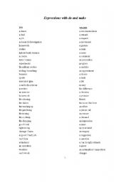 English Worksheet: Expressions with make and do