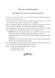 English Worksheet: Writing - What would you do if you were the teacher?