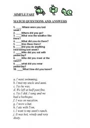English worksheet: simple past  : Matching exercise