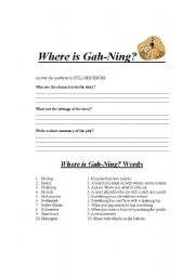 English worksheet: Where is Gahning?