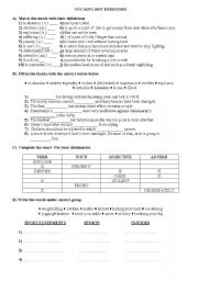 English worksheet: vocabulary exercises