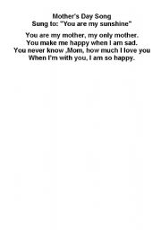 English Worksheet: A Song for Mom