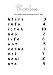 English Worksheet: numbers 1-10