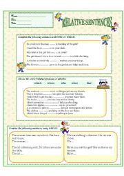 English Worksheet: RELATIVE SENTENCES