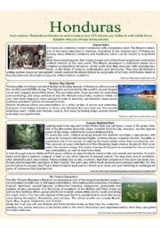 English Worksheet: Reading - A trip to Honduras (part 1 of 2)