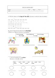 English Worksheet: Worksheet greetinga and colours