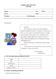 English Worksheet: elementary test on personal information
