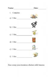 English worksheet: food