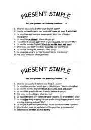 English Worksheet: Present Simple Speaking 