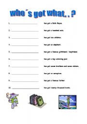 English worksheet: Whos got what