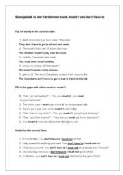 Worksheet about must, mustnt or dont have to