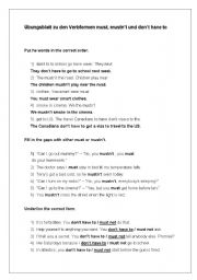 English Worksheet: Worksheet about must, mustnt or dont have to
