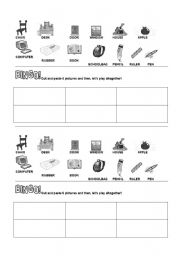 English Worksheet: Vocabulary Bingo (cut and paste)